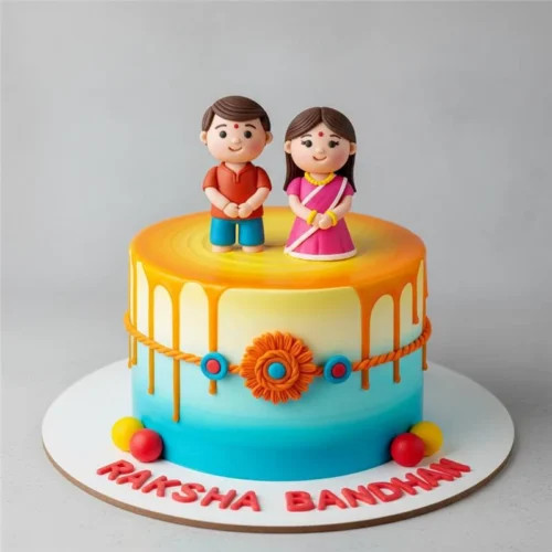 Fondant Figures of Brother & Sister on a Playful Cake